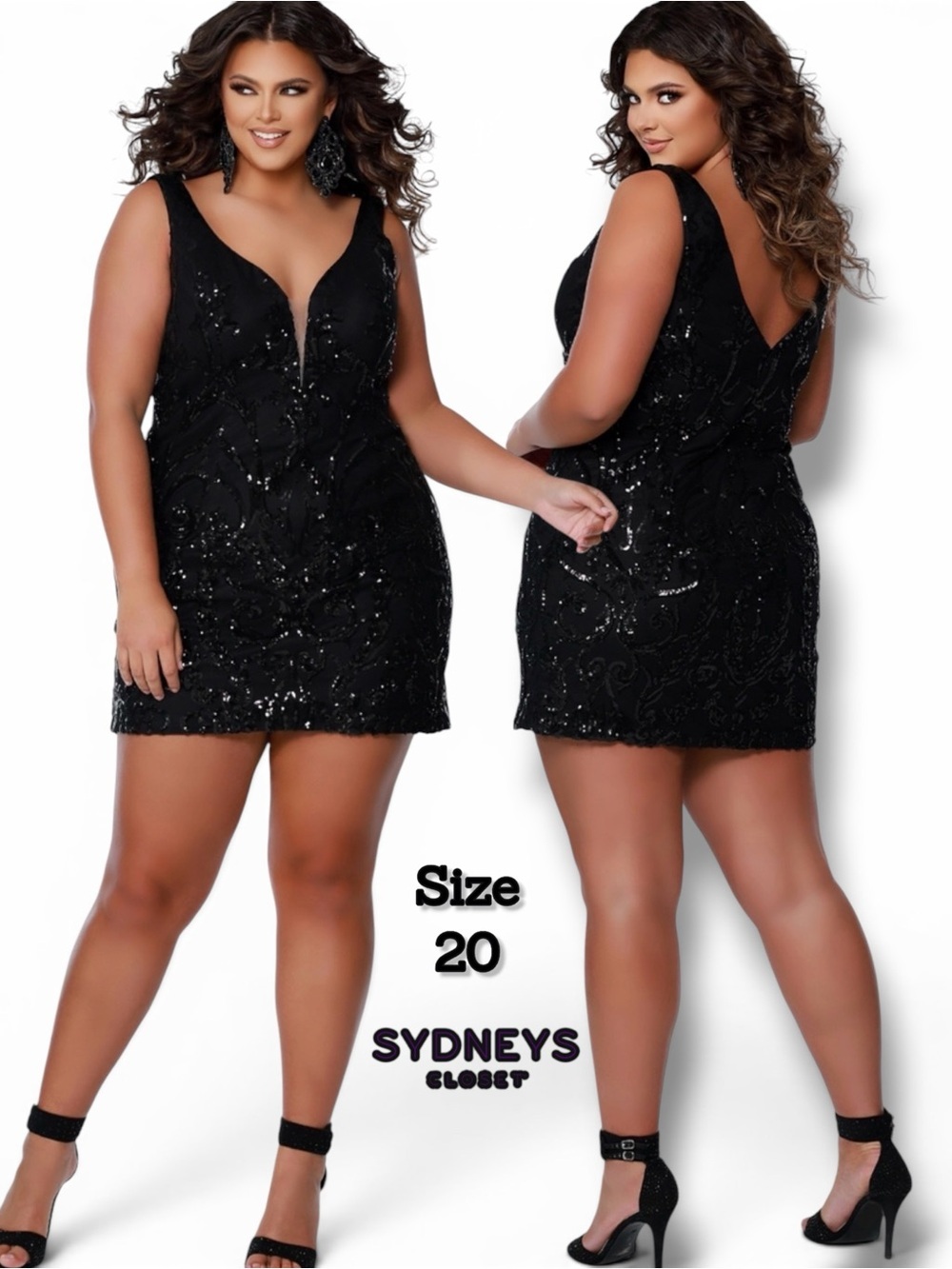 Sydney's Closet Sequin & 3D Floral Lace Mini Party Dress Black Size 20